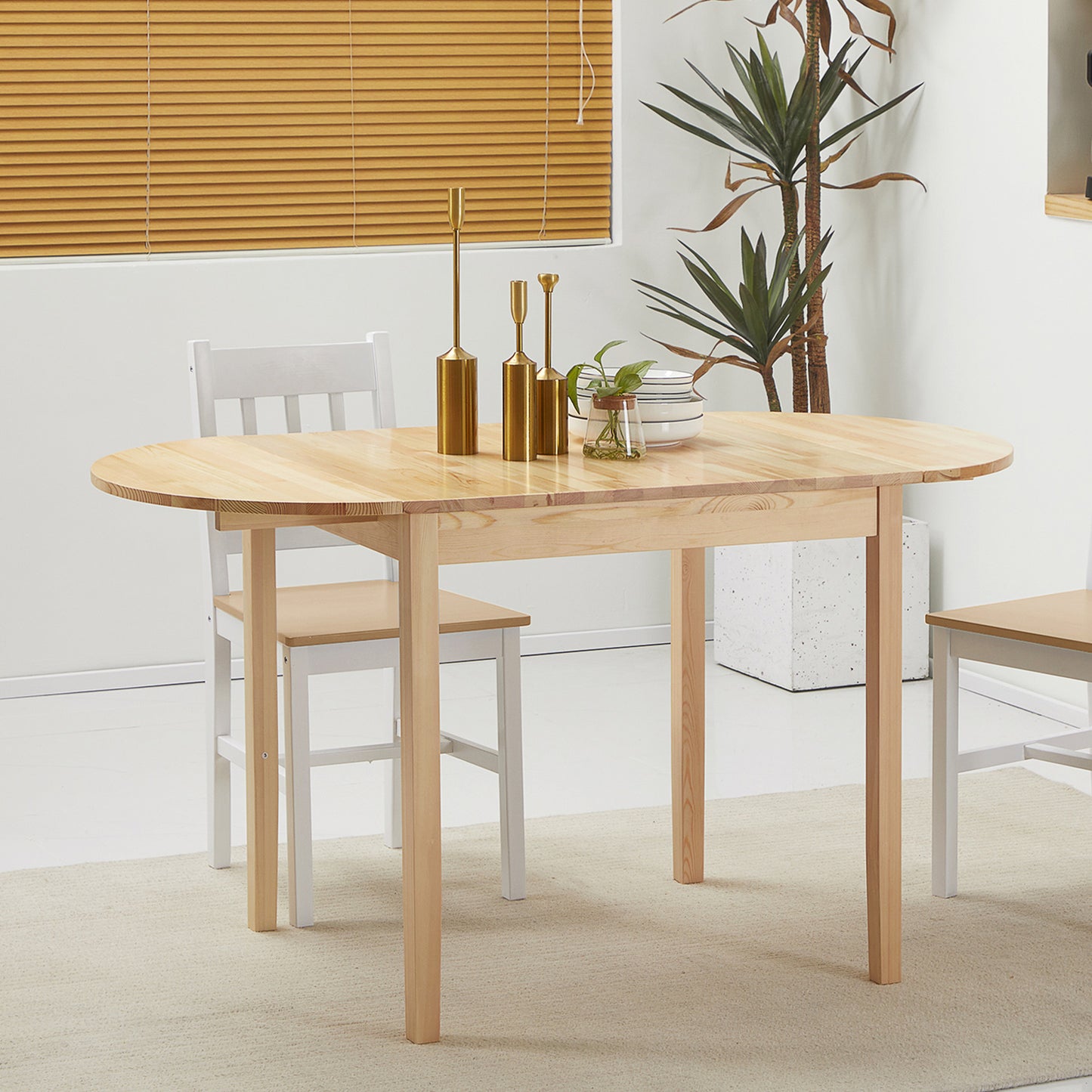 Fico Solid Wood Natural Drop Leaf Dining Table Seating 4 To 6