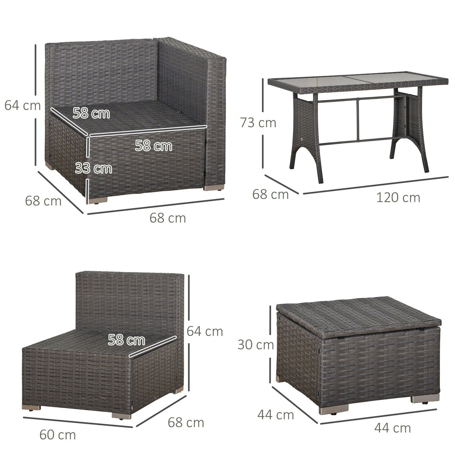 Vihatta Rattan Grey And Dusty Blue 9 Seater Outdoor Corner Dining Sofa Set