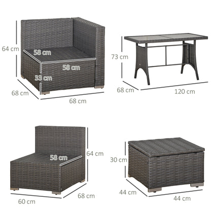 Vihatta Rattan Grey And Dusty Blue 9 Seater Outdoor Corner Dining Sofa Set