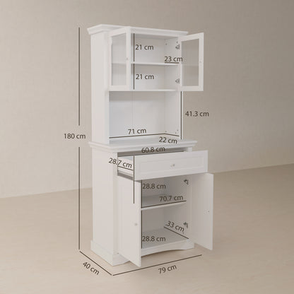Tole Wooden White 4 Door Kitchen Cupboard With Drawer Glass Doors And OFauxn Counter