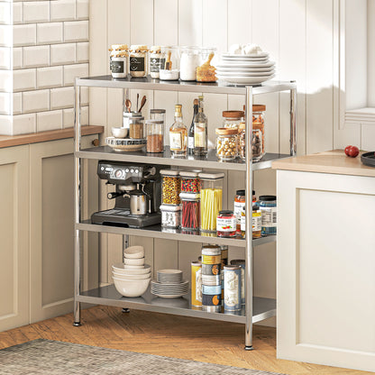 Nafado Stainless Steel Silver 4 Tier Bakers Rack Microwave Stand With Adjustable Shelves