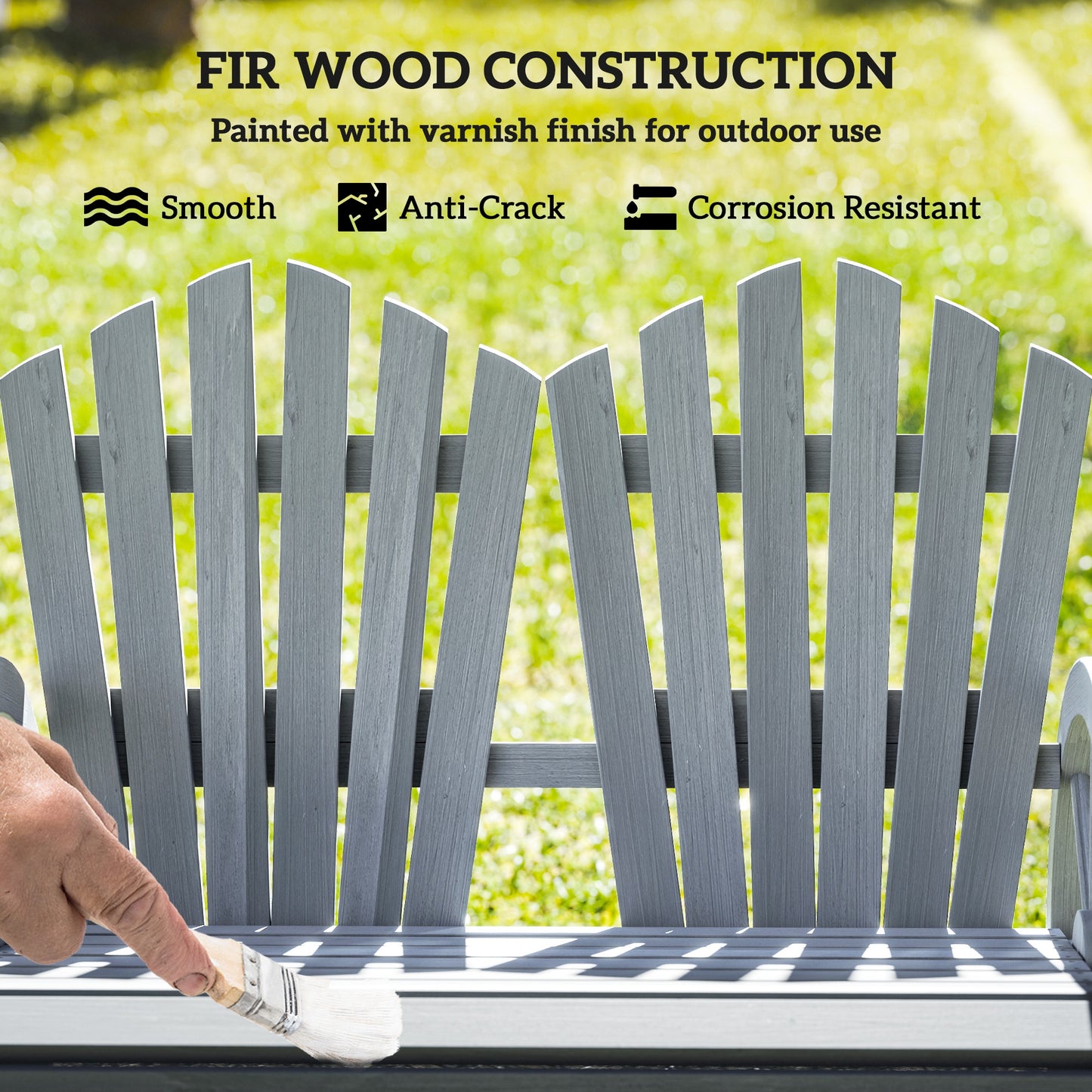 Zittuso Fir Grey Wood Garden Loveseat With Wagon Wheel Style Armrests