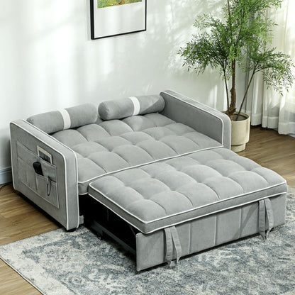 Tapa Linen Effect Light Grey Upholstered 2 Seater Sofa Bed White Trim