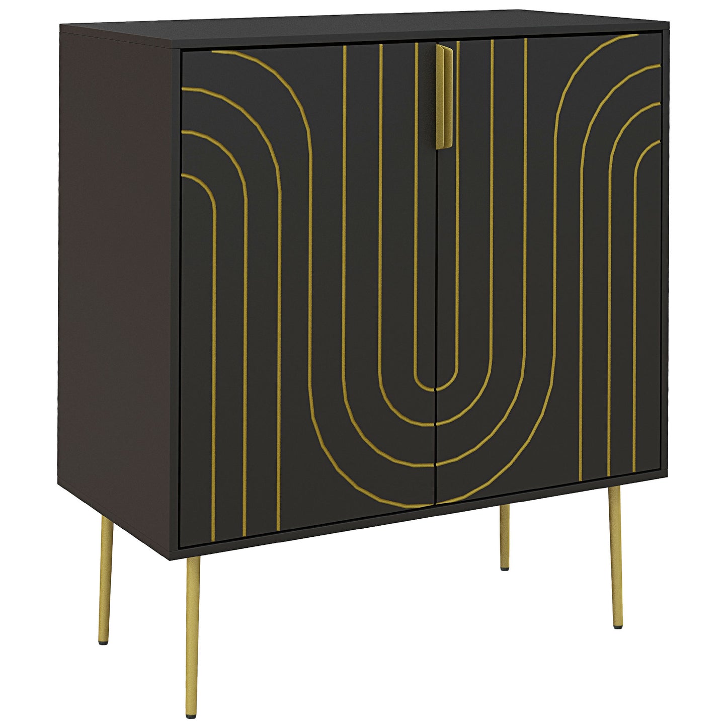 Mose Black And Gold Art Deco Style Sideboard 2 Doors