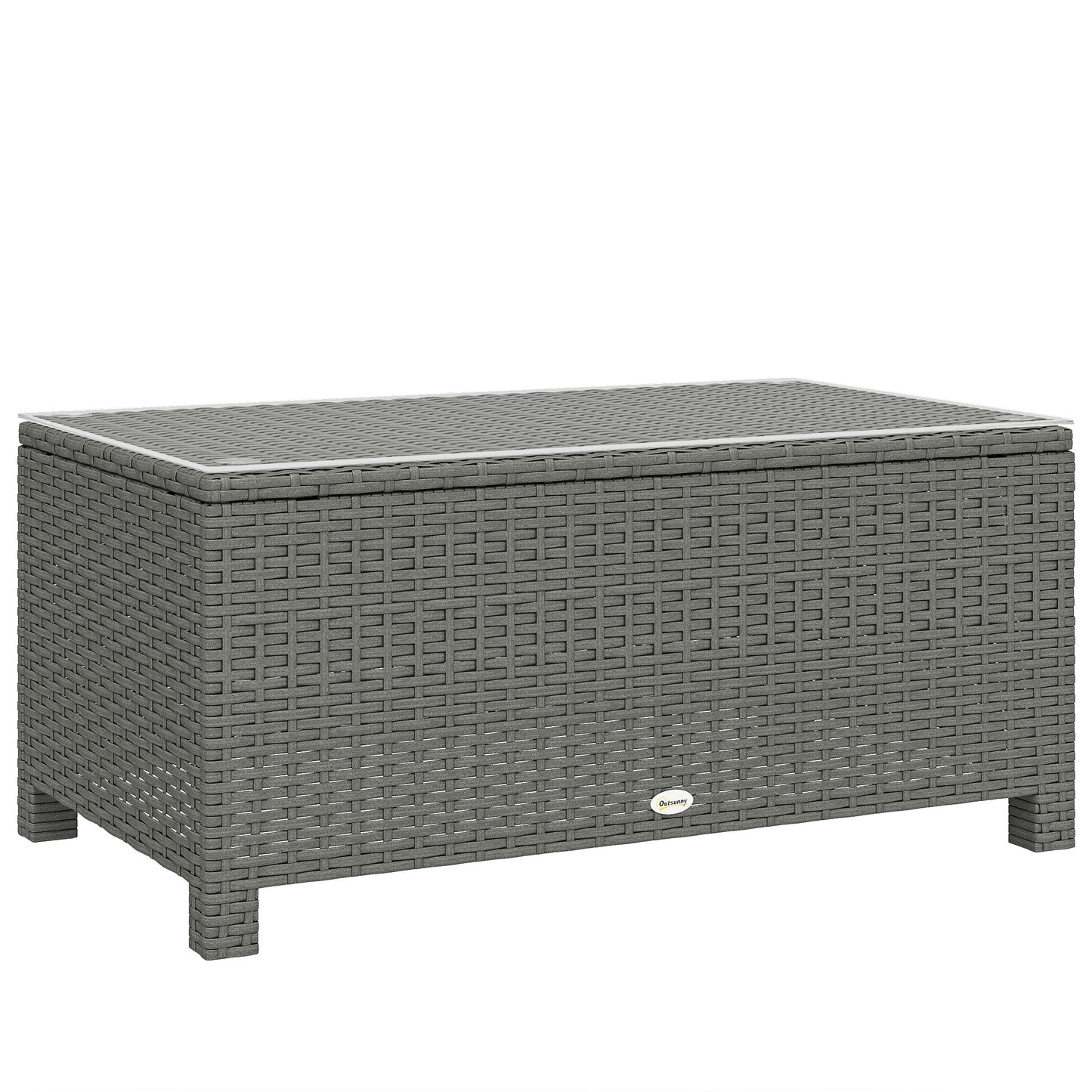 Viluno Pafi Rattan Light Grey Outdoor Coffee Table With Glass Top