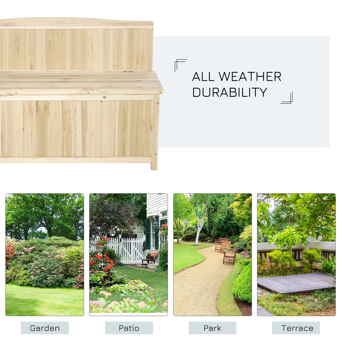 Venamo Wood Natural Outdoor Storage Bench With Lift Up Seat For Garden