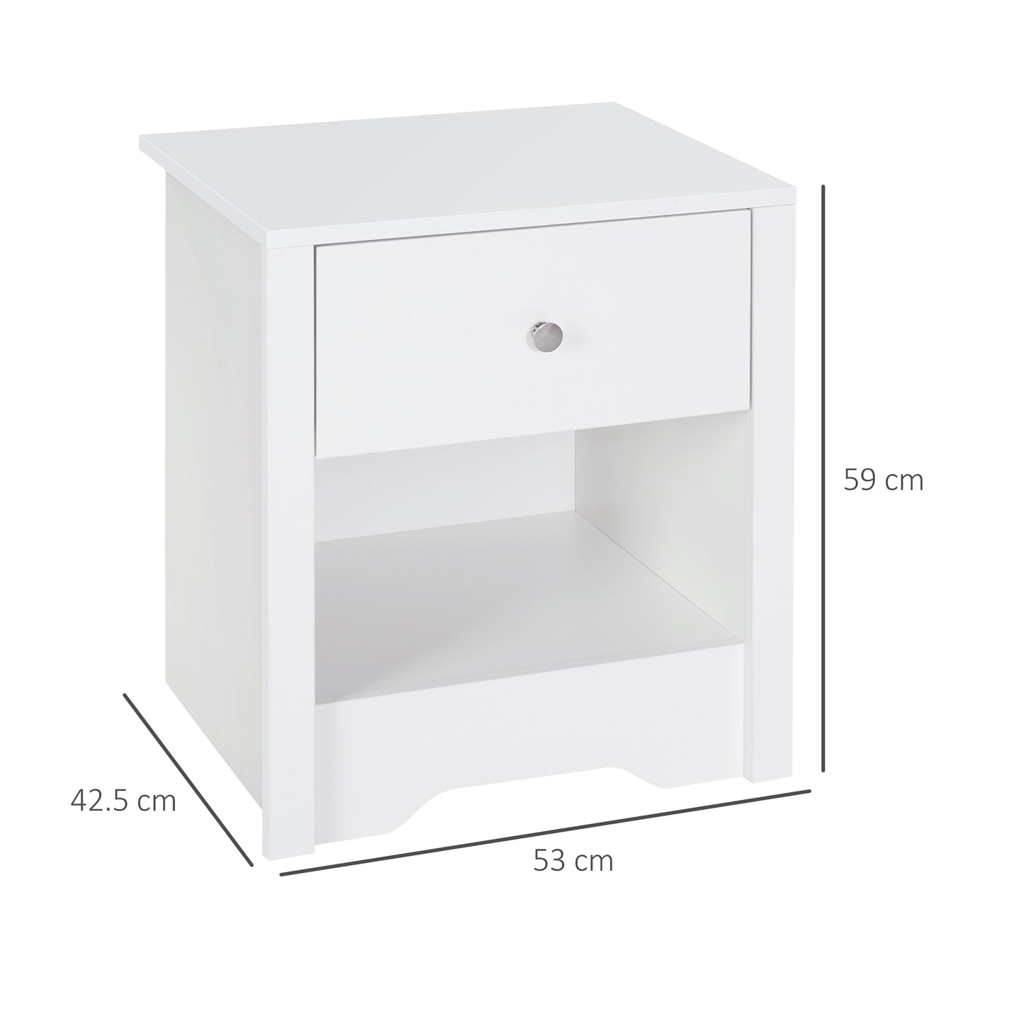Nereva White Modern Bedside Table With Drawer And Shelf Storage