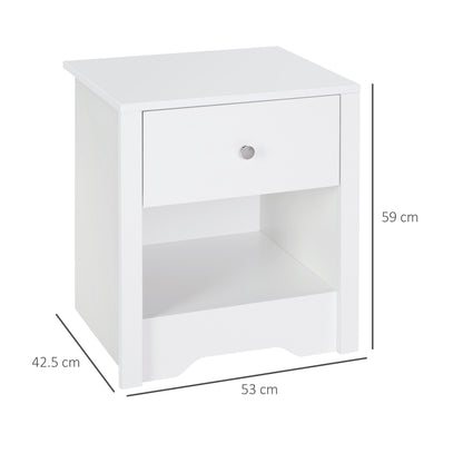Nereva White Modern Bedside Table With Drawer And Shelf Storage