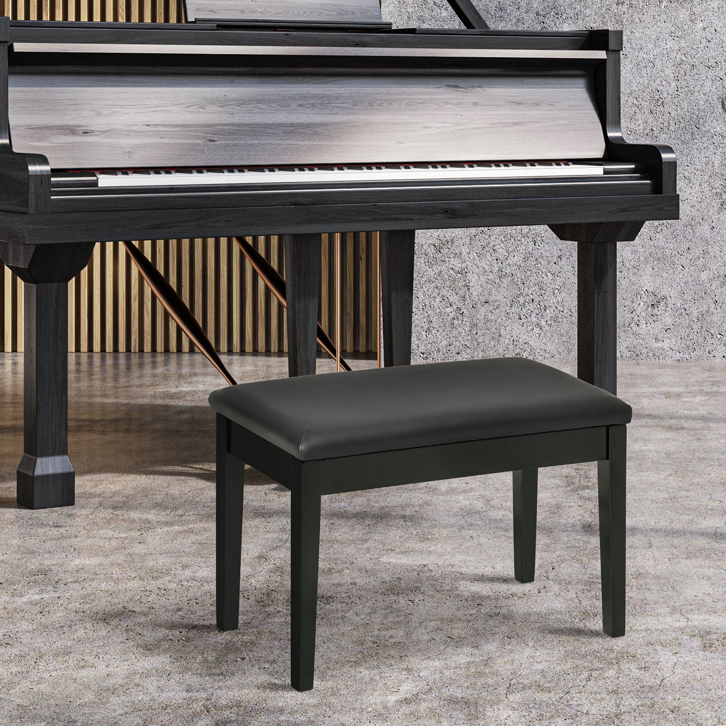 Ziyo Faux Leather Black Piano Bench With Padded Seat And Storage Compartment