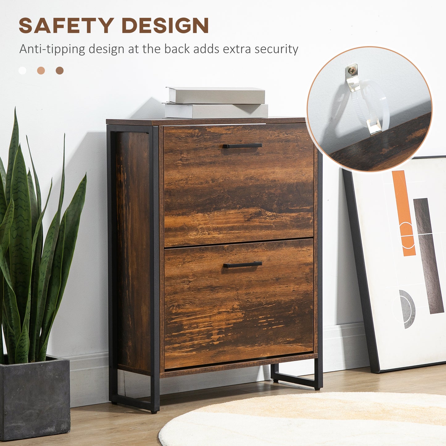 Conine Rustic Wood Effect 2 Door Shoe Storage Cabinet For 12 Pairs