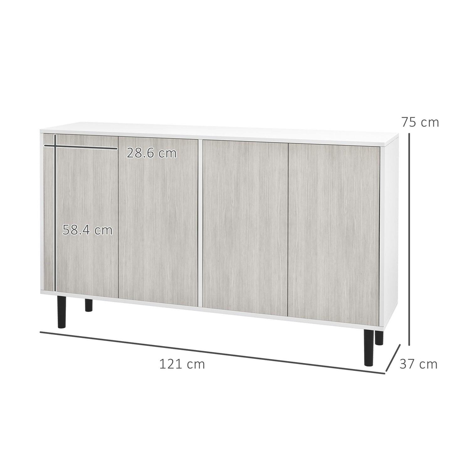 Sosule White and Grey Sideboard With 4 Doors and 2 Shelves