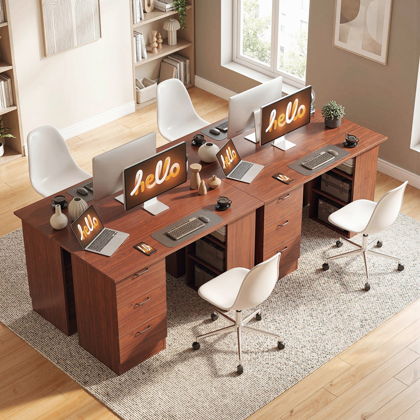 Mimi 120cm Wooden Walnut Brown Home Office Desk With 3 Shelves And Drawer Storage