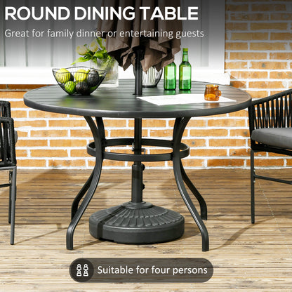 Yomimi 4 Seater Steel Black Round Outdoor Dining Table With Slatted Top And Parasol Hole