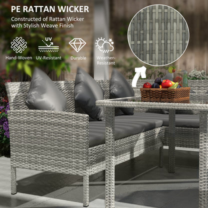 Coha Rattan Dark Grey 6 Seater Outdoor Dining And Sofa Set With Table Footstools And Cushions
