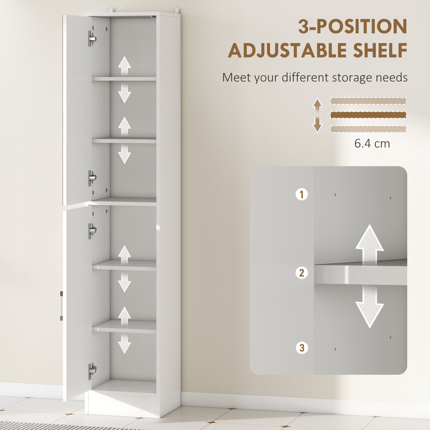 Lesa White Tall Bathroom Storage Cabinet With Mirror And Adjustable Shelves
