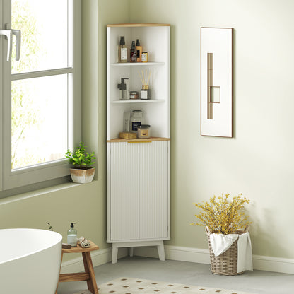 Ledira Tall Slim Freestanding Bathroom Storage Cabinet With Curved Profile Doors And Adjustable Shelves White