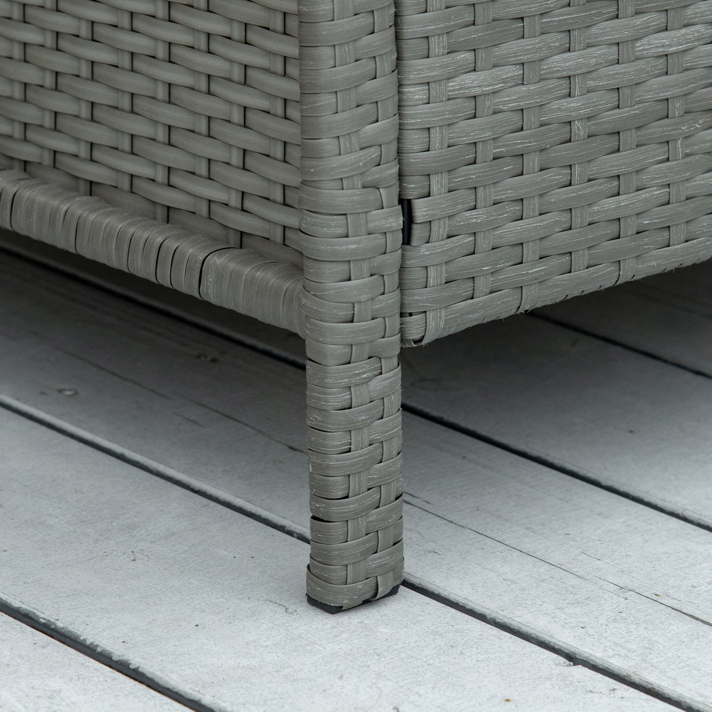 Reha Rattan Light Grey 3 Piece Garden Bistro Set With 2 Tier Glass Table And Stripe Cushions