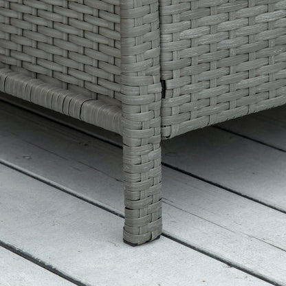 Reha Rattan Light Grey 3 Piece Garden Bistro Set With 2 Tier Glass Table And Stripe Cushions