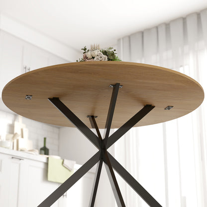 Luhalari Metal And Wood Oak Finish Industrial Dining Table Seating 4 120 cm