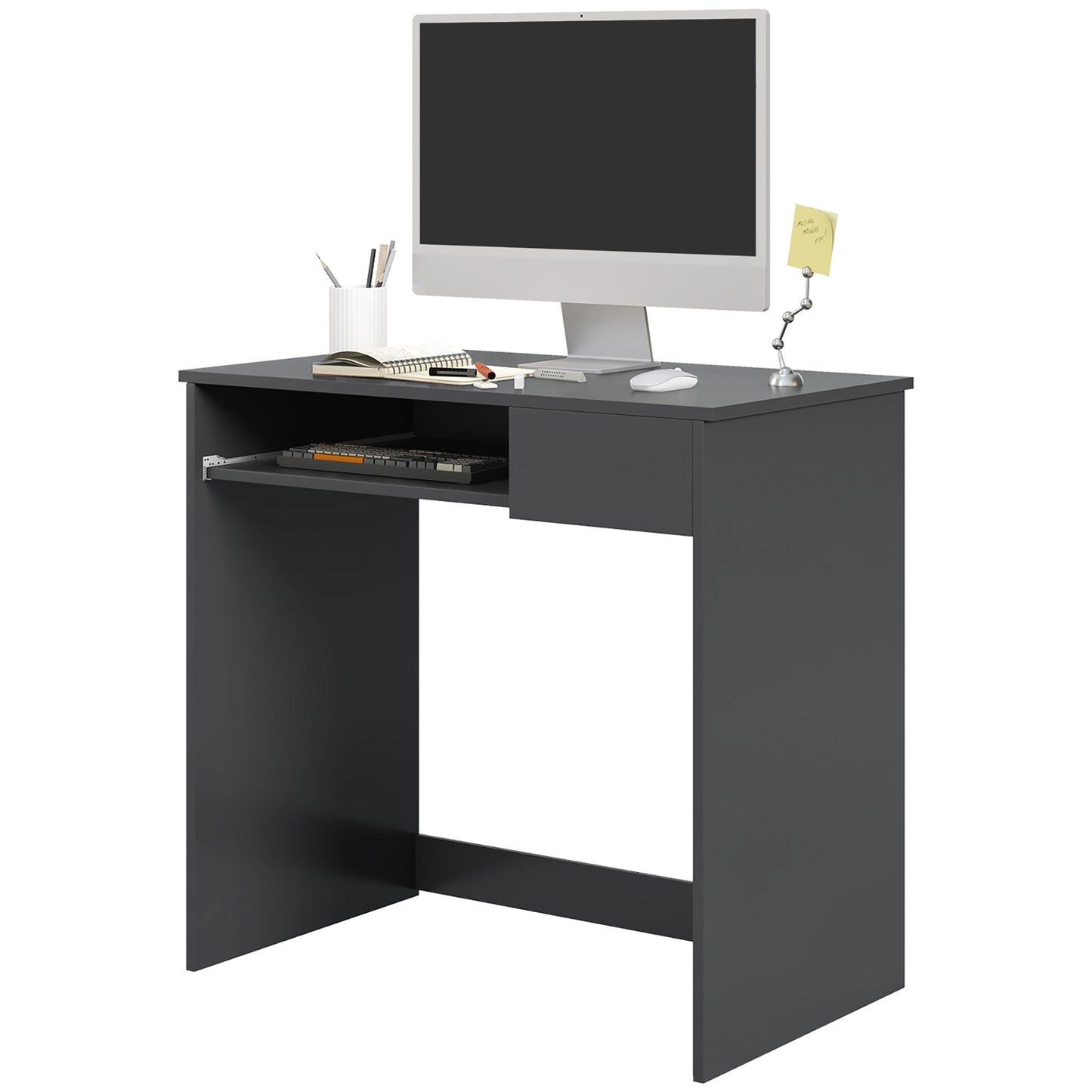 Rami 80cm Grey Compact Study Desk With Keyboard Tray And Drawer Storage