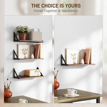 Filozi Wood Rustic Brown Set Of 3 Vintage Style Wall Mounted Shelves 43 cm