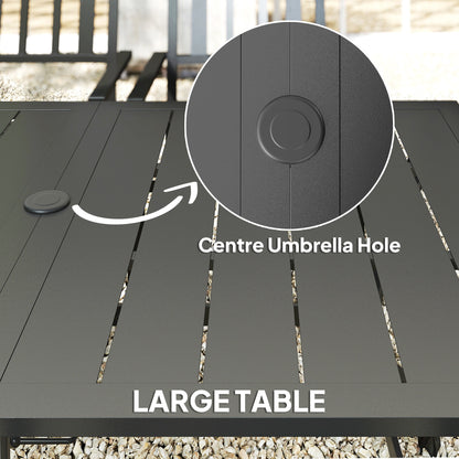 Suri Metal Black 6 Seater Outdoor Dining Table And Chairs Set With Parasol Hole