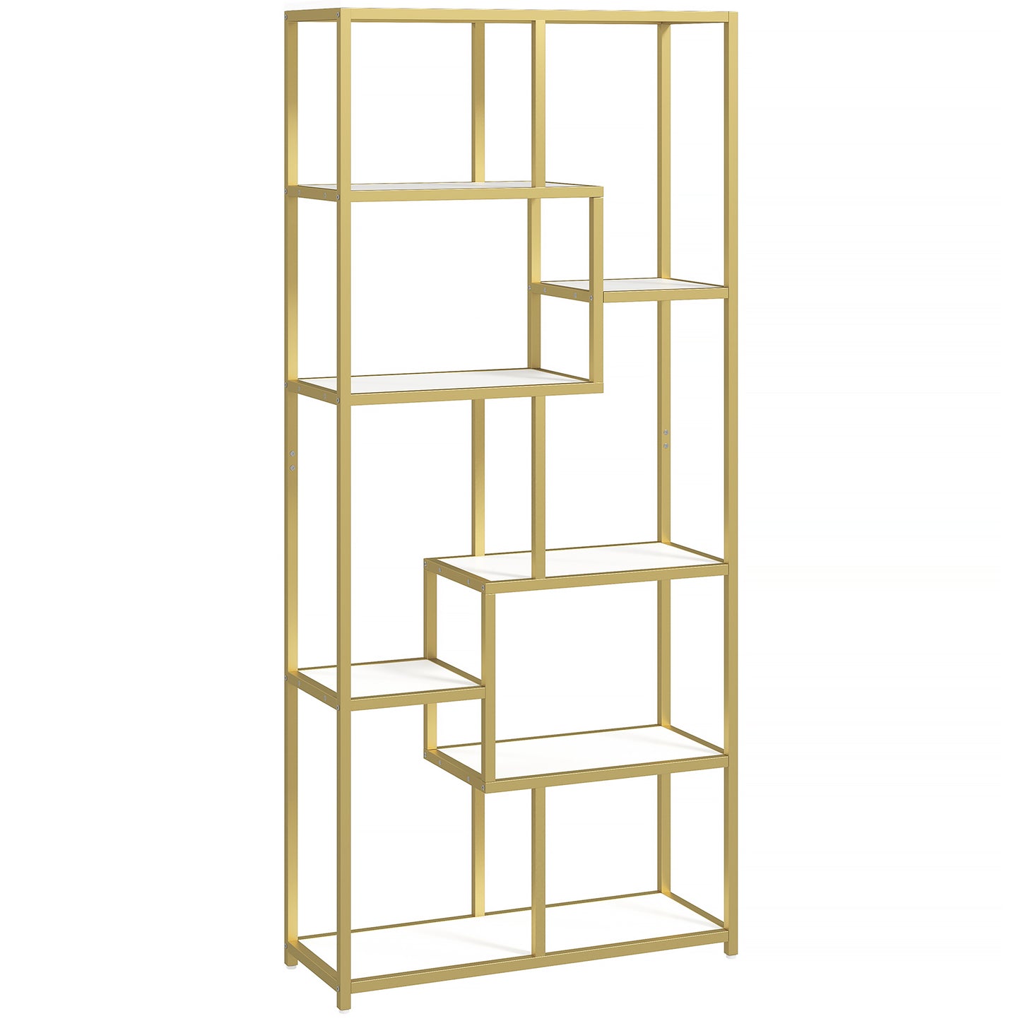 Lolaha Wood And Metal White And Gold Tone 7 Tier Geometric Display Bookcase