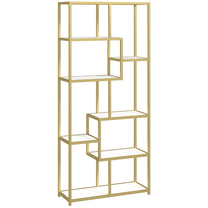 Lolaha Wood And Metal White And Gold Tone 7 Tier Geometric Display Bookcase