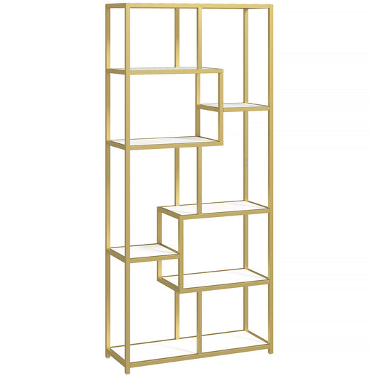Lolaha Wood And Metal White And Gold Tone 7 Tier Geometric Display Bookcase