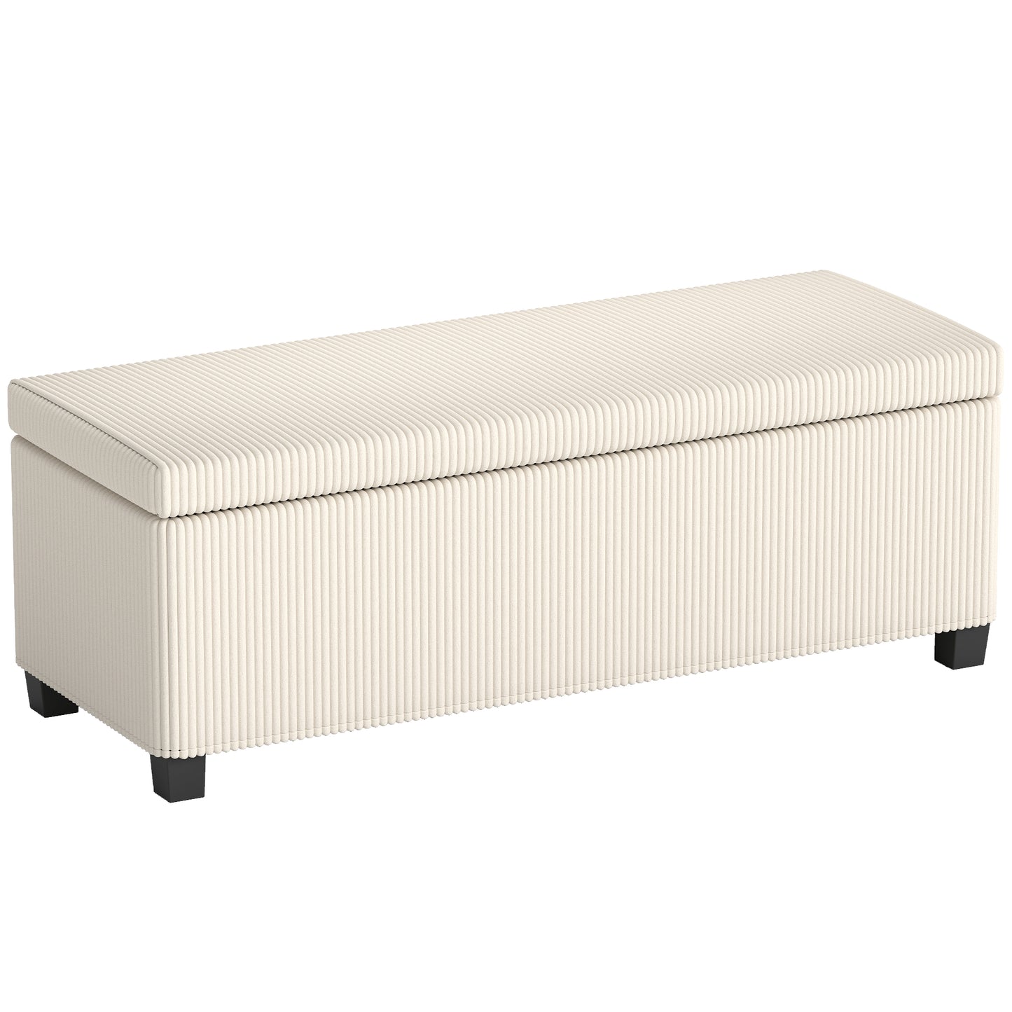 Toha Beige Corduroy Storage Ottoman Bench With Removable Lid
