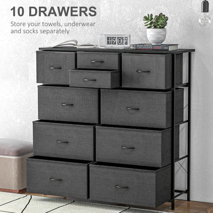 Salina Metal And Fabric Black 10 Drawer Storage Dresser With Foldable Drawers And Steel Frame