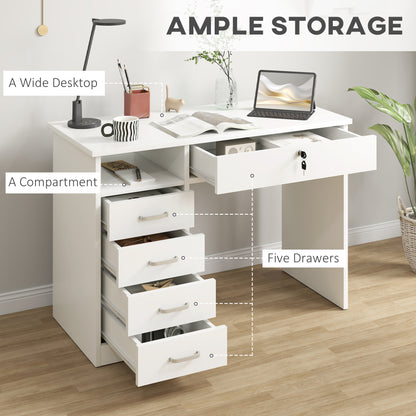 Fizita 110cm White Home Office Desk With 5 Storage Drawers