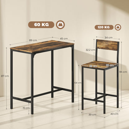 Torakeno 3 Piece Industrial Bar Table And 2 Stool Set For Compact Spaces