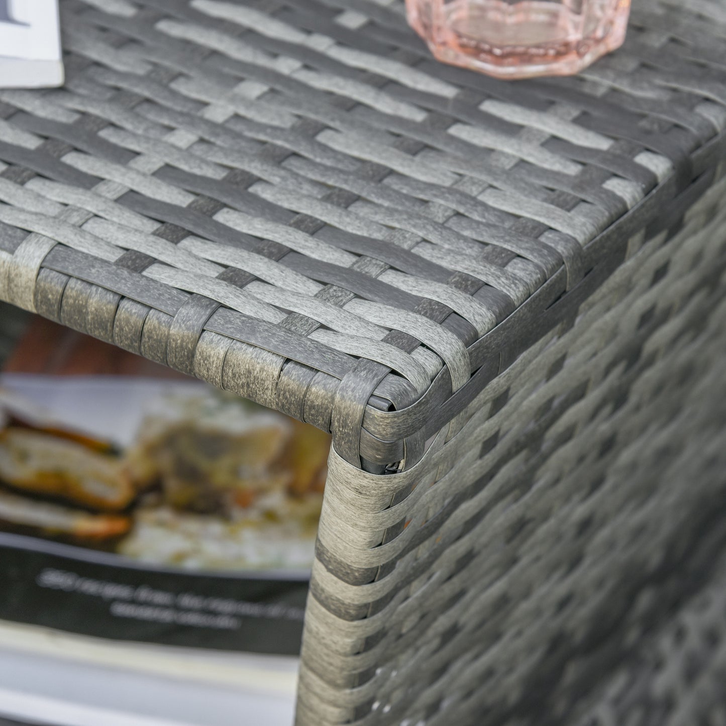 Toka Grey Rattan Outdoor Bistro Table With Umbrella Hole And Shelf