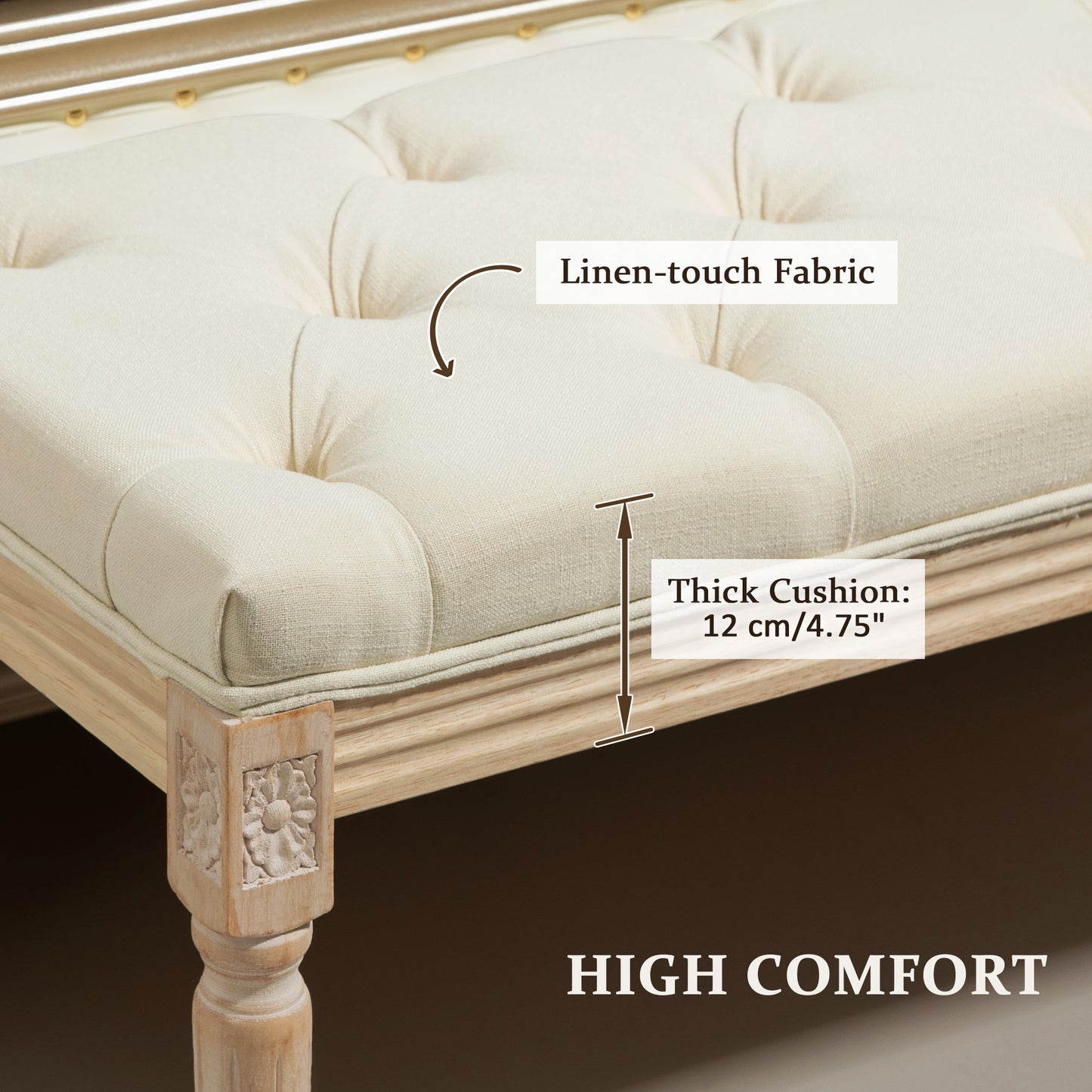 Vero Vintage Style Natural and Cream Wooden Bed End Bench