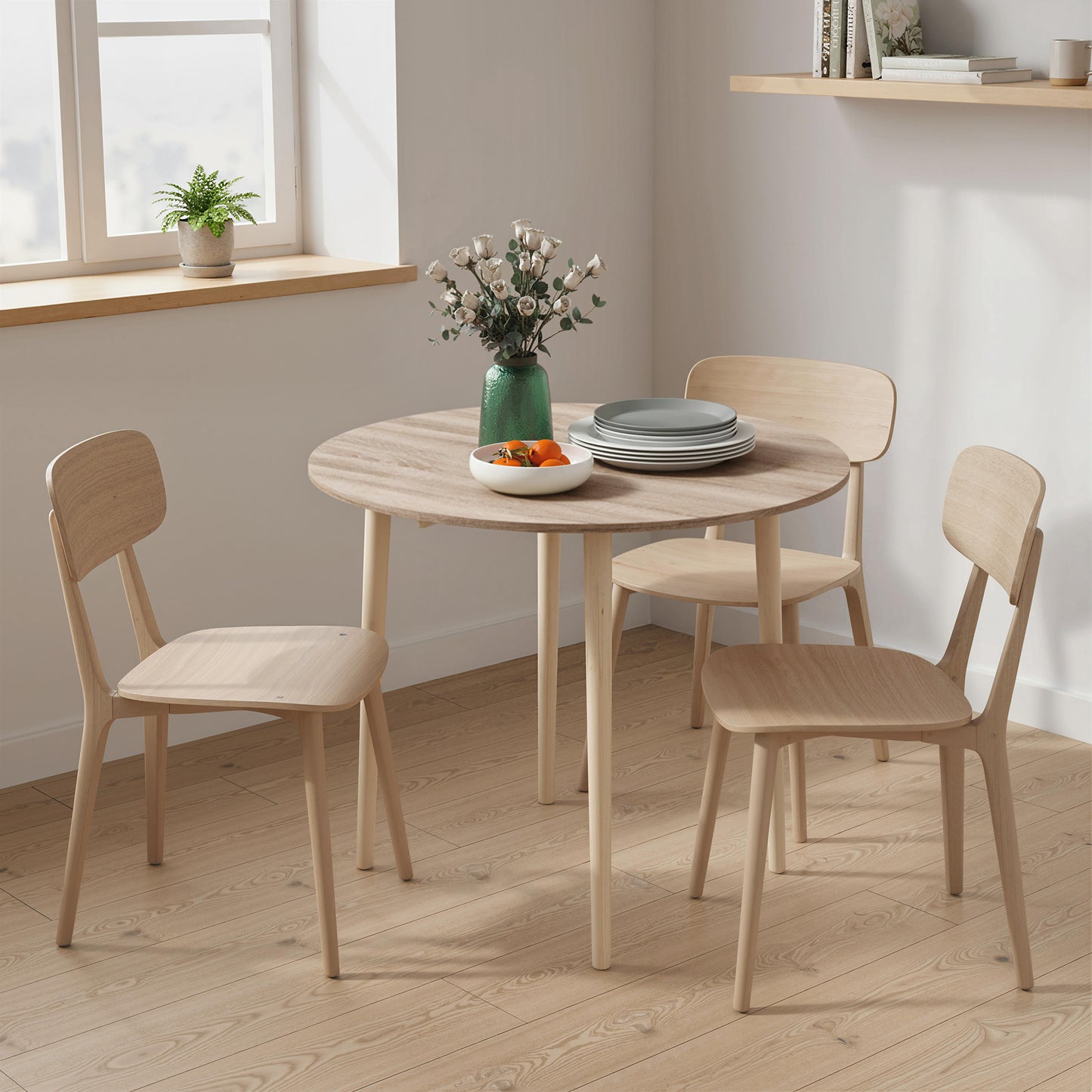 Levadifi Solid Wood Natural Round Folding Dining Table Seating 4 With TaFauxred Legs