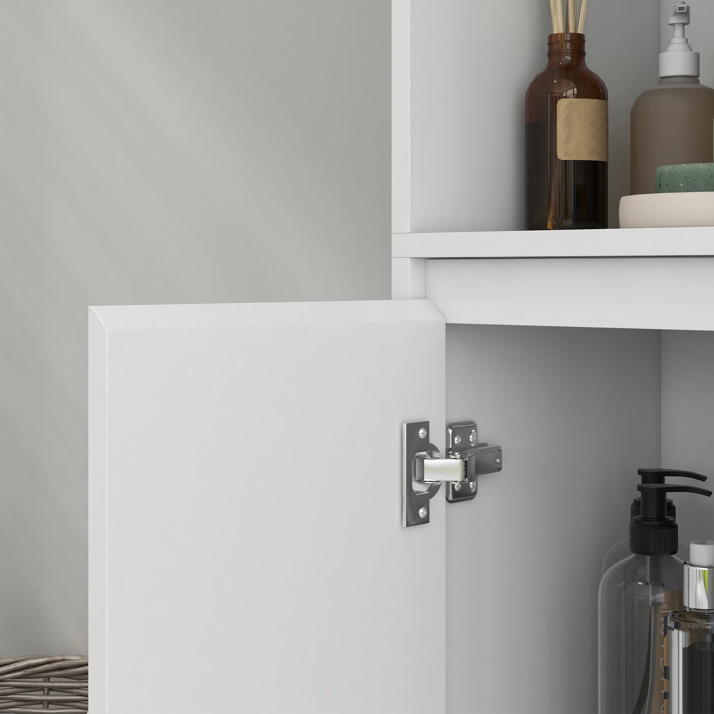 Suzise Slim Freestanding Bathroom Storage Cabinet With OFauxn Compartment For Small Spaces White