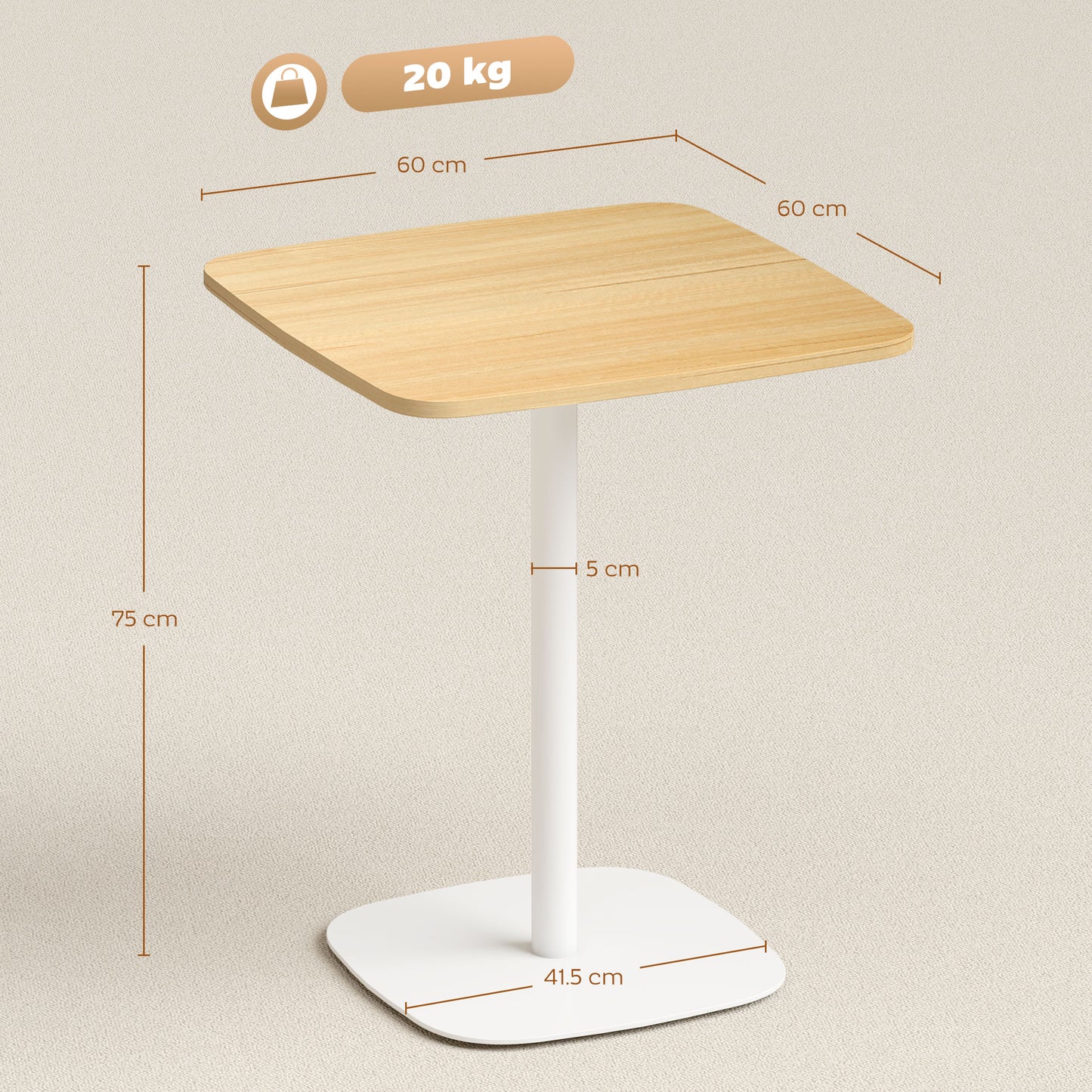 Levadi Suri Natural Wood Finish Square Dining Table With Steel Base 60cm