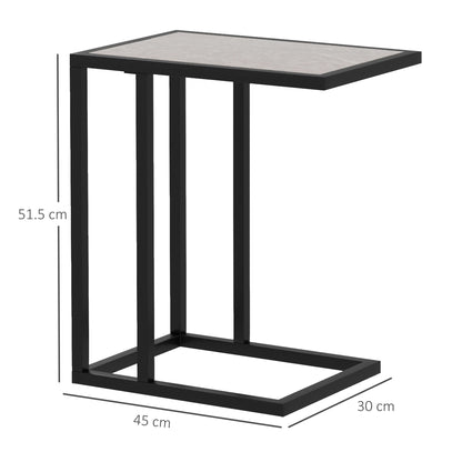 Nonili Metal And Wooden Grey Side Table With Marble Effect Top
