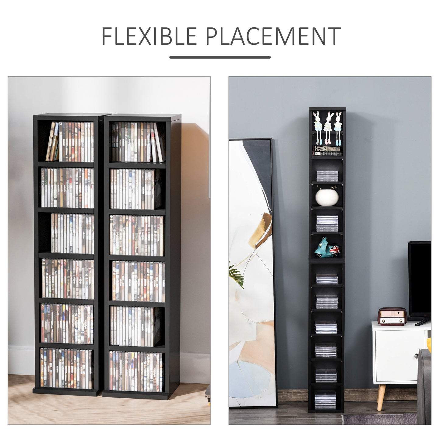 Dofafi Wood Black Set Of 2 CD And Blu Ray Media Storage Towers With Adjustable Shelves
