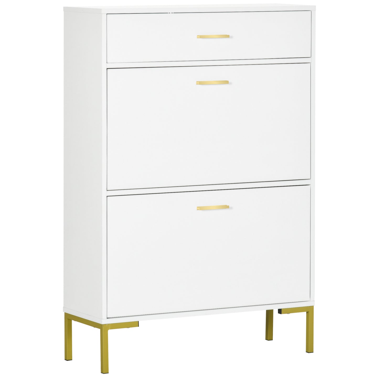 Suto Wooden White Slim Shoe Cabinet With 3 Drawers For 12 Pairs
