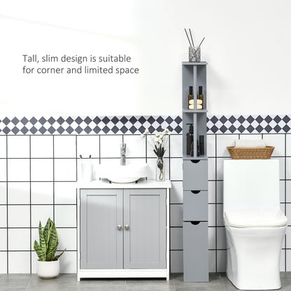 Keli Falo Slim Freestanding Bathroom Storage Cabinet With Shelves And Drawers In Grey