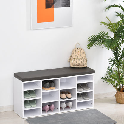 Noro Wooden White Multi Compartment Shoe Rack With Grey Cushion