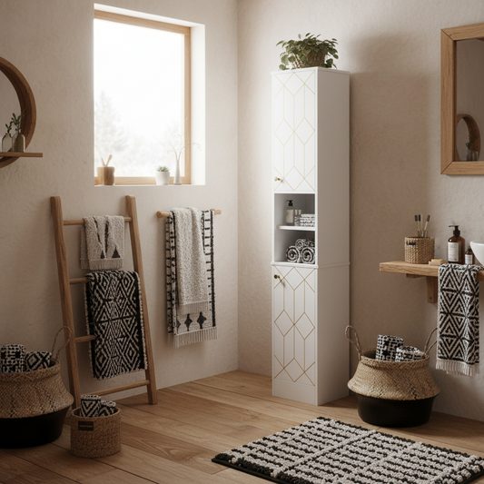 Conosu Freestanding Slim Bathroom Storage Cabinet With Doors And Adjustable Shelves White