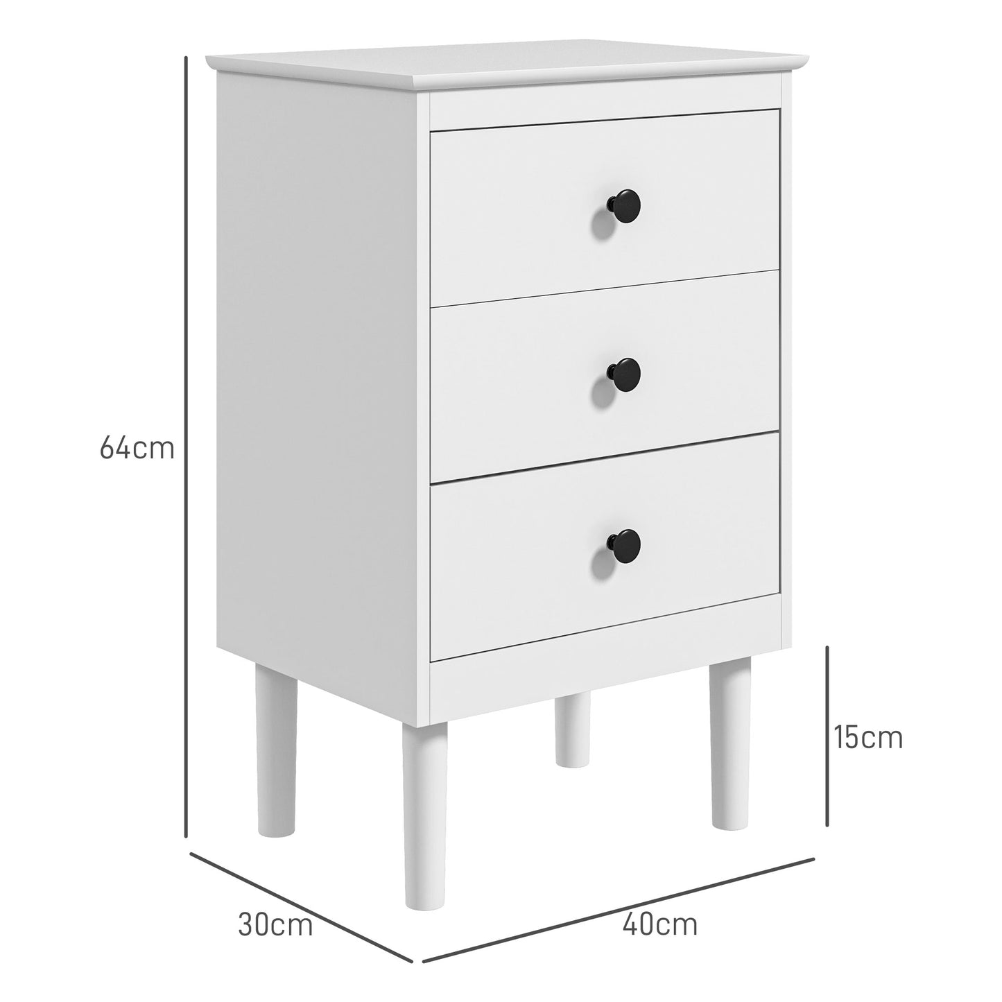 Latato Wooden White Set Of 2 Bedside Tables with 3 Drawers