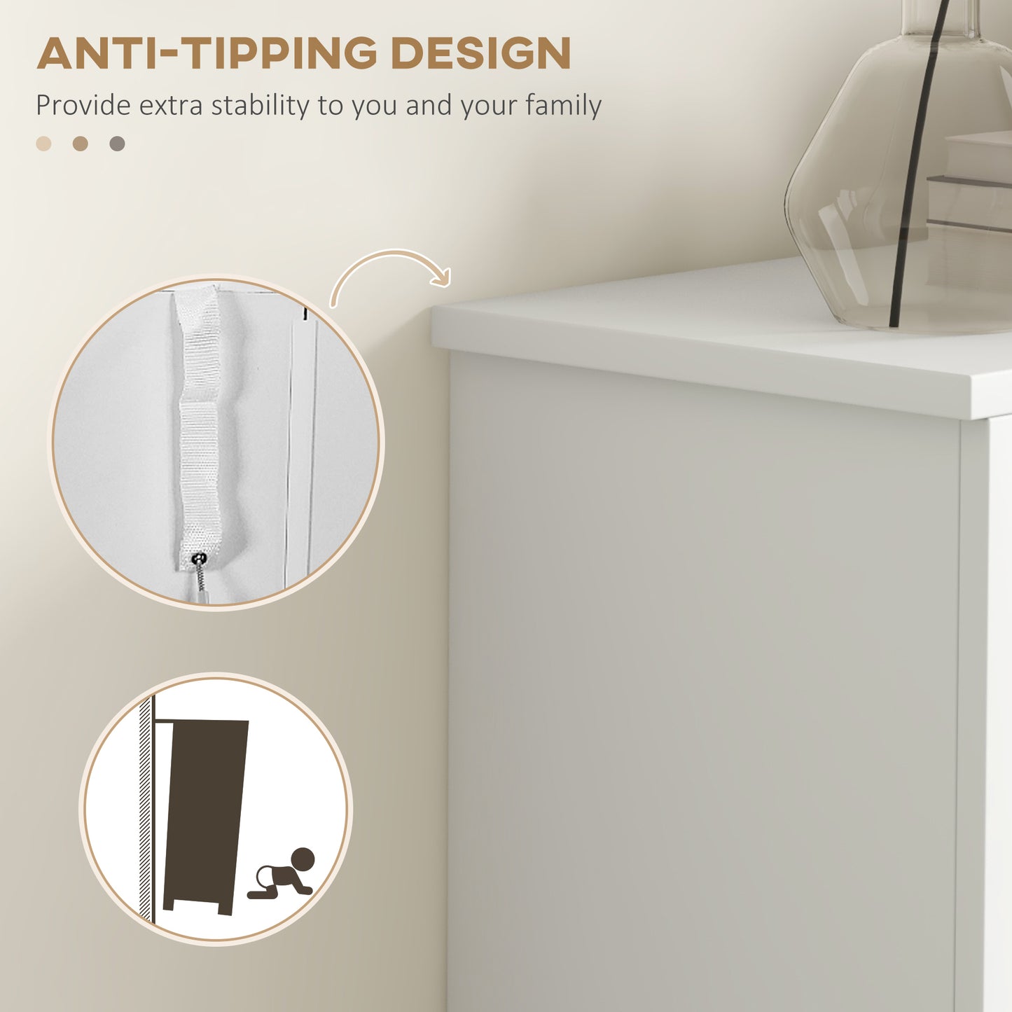 Lisavi Wooden White Slim Shoe Cabinet With 2 Flip Drawers and Shelf