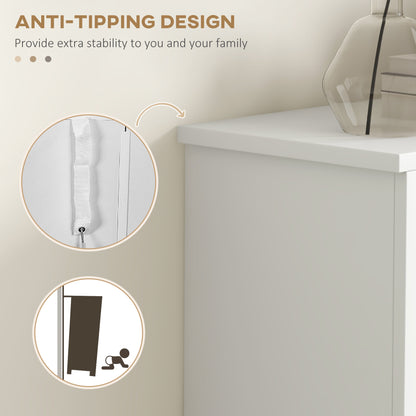 Lisavi Wooden White Slim Shoe Cabinet With 2 Flip Drawers and Shelf