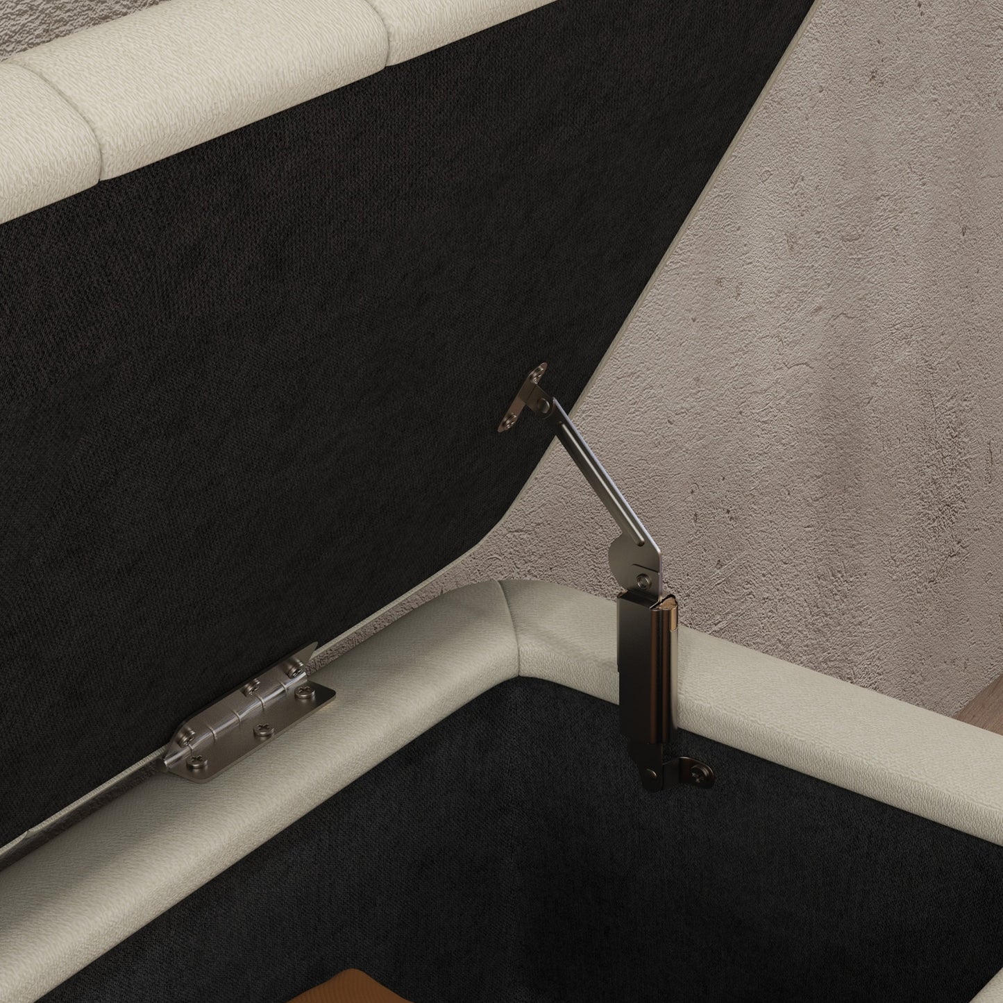 Zimina Linen Look Cream Storage Ottoman Stripe Top