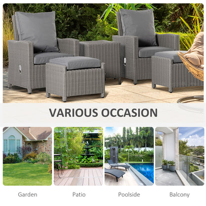 Finose Faux Rattan Grey 5 Piece Outdoor Bistro Set With Chairs Footstools Cooler Table And Cover