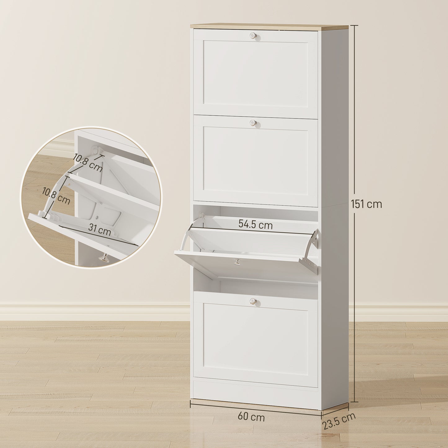 Fiyofa Wooden White Compact 4 Drawer Shoe Storage Cabinet